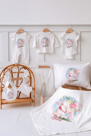 Lilabio 100% Organic Personalized Summer Hospital Outfit Set with Bunny