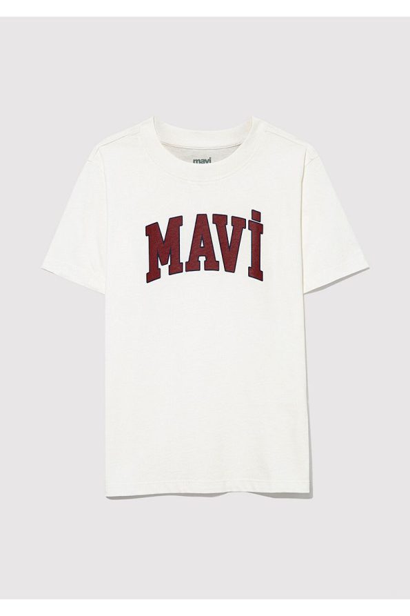 White Regular Fit T-Shirt with Blue Logo
