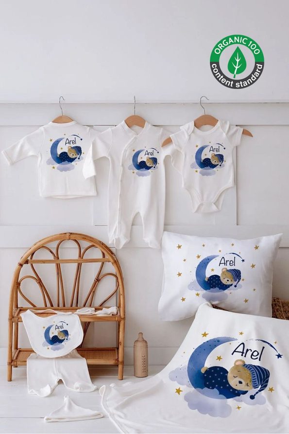 Lilabio 100% Organic Personalized Hospital Outfit Set with Bear Design
