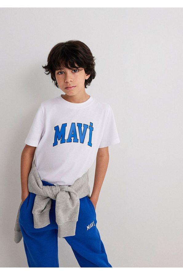 White Regular Fit T-Shirt with Mavi Logo