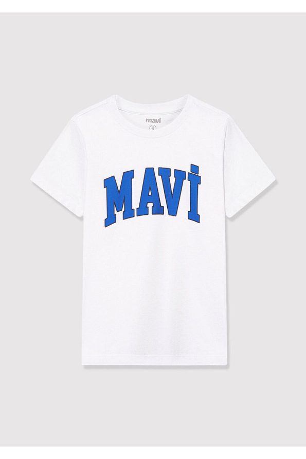White Regular Fit T-Shirt with Mavi Logo