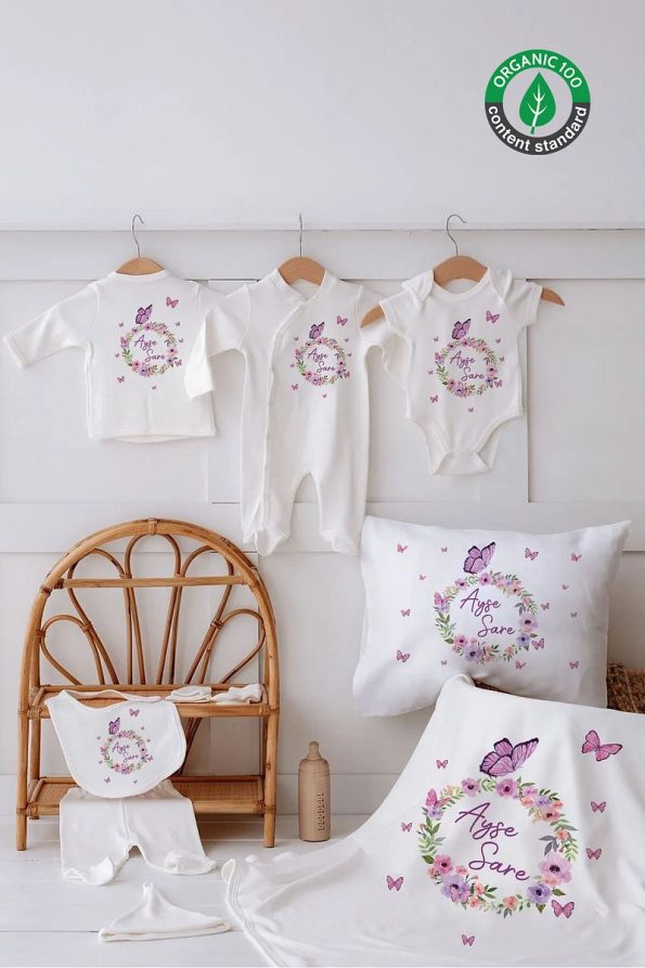 Lilabio 100% Organic Personalized Butterfly Hospital Outfit Set
