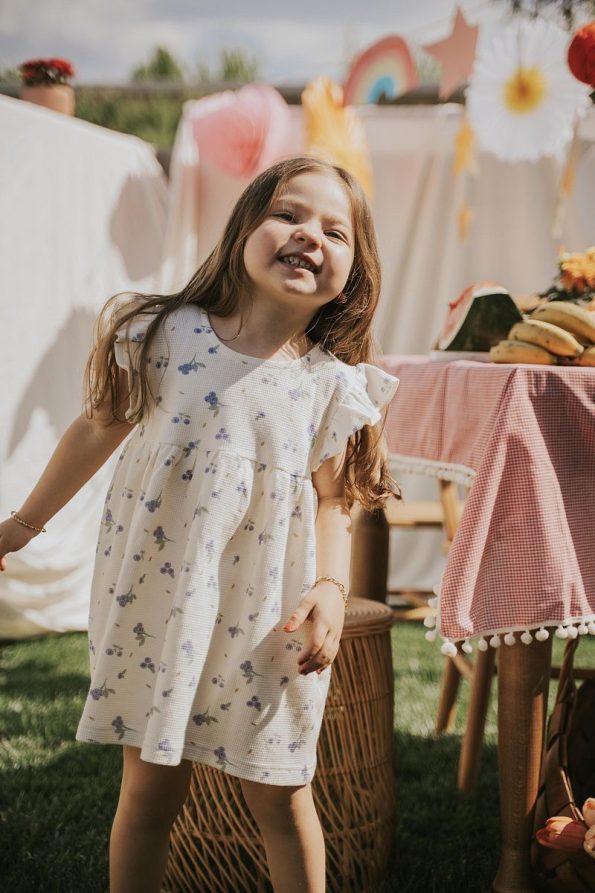 Cherry Kids Blueberry Print 100% Cotton Sleeved Dress for Girls