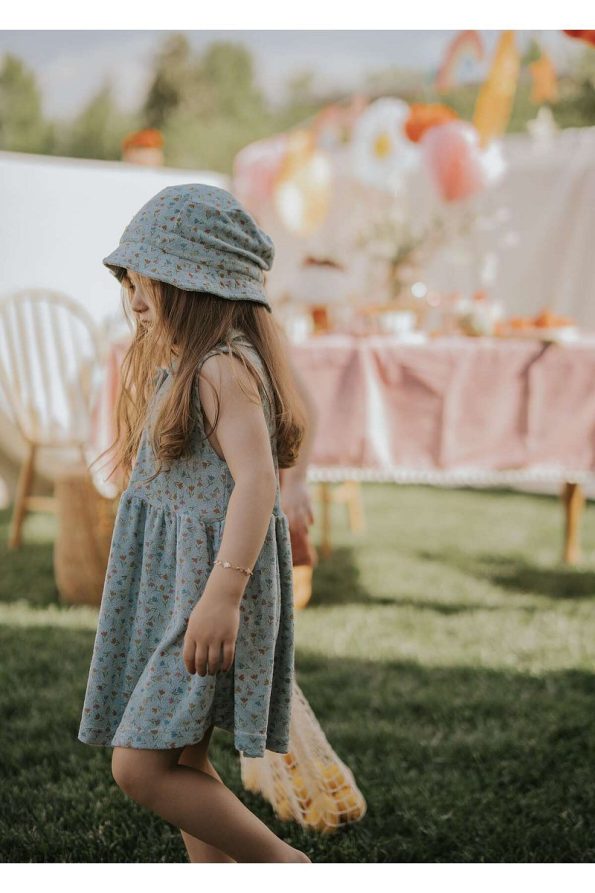 Cherry Kids Blue Tulip Pattern Dress with Collar Detail