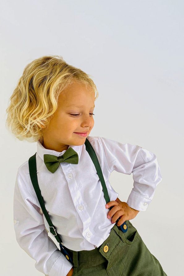 LULU Kids Oxford Boys Suit Set with Bow Tie and Suspenders