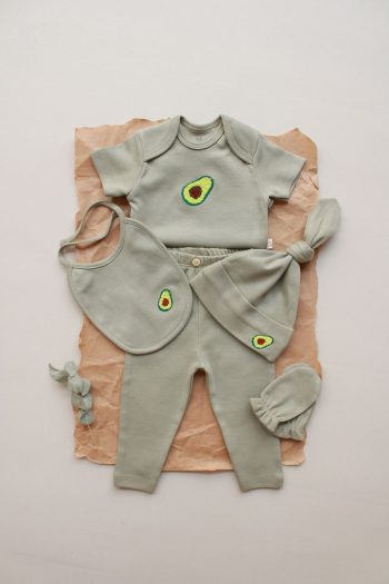 OhlalaKoala Avocado Embroidered 5-Piece Short Sleeve Newborn Set