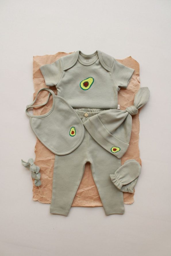 OhlalaKoala Avocado Embroidered 5-Piece Short Sleeve Newborn Set