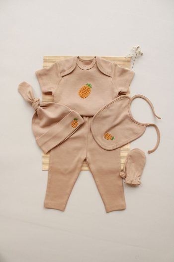 OhlalaKoala Pineapple Embroidered 5-Piece Short-Sleeve Newborn Set
