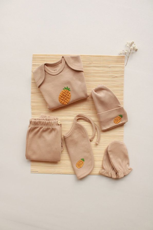 OhlalaKoala Pineapple Embroidered 5-Piece Short-Sleeve Newborn Set