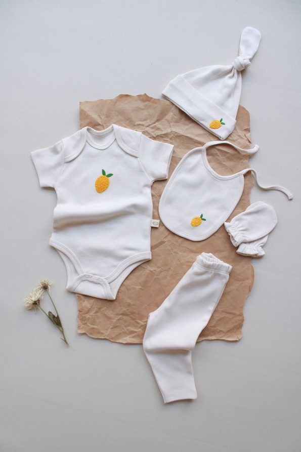 OhlalaKoala Lemon Embroidered 5-Piece Short Sleeve Newborn Set