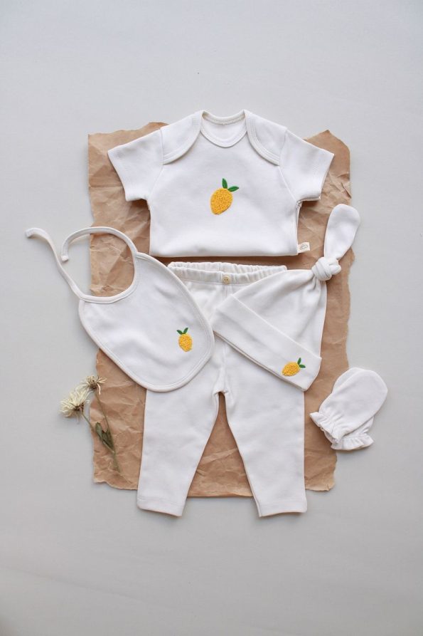 OhlalaKoala Lemon Embroidered 5-Piece Short Sleeve Newborn Set