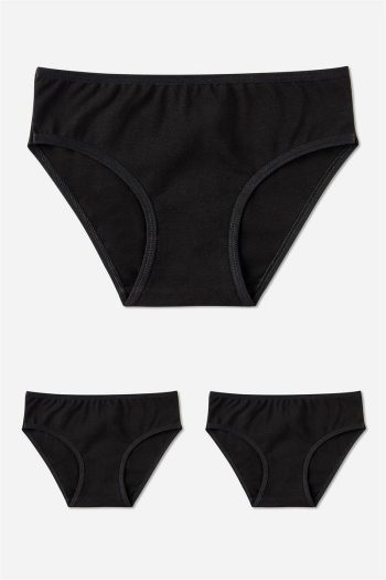 BAYKAR Girls Cotton Bikini Cut Basic Briefs 3-Pack Black