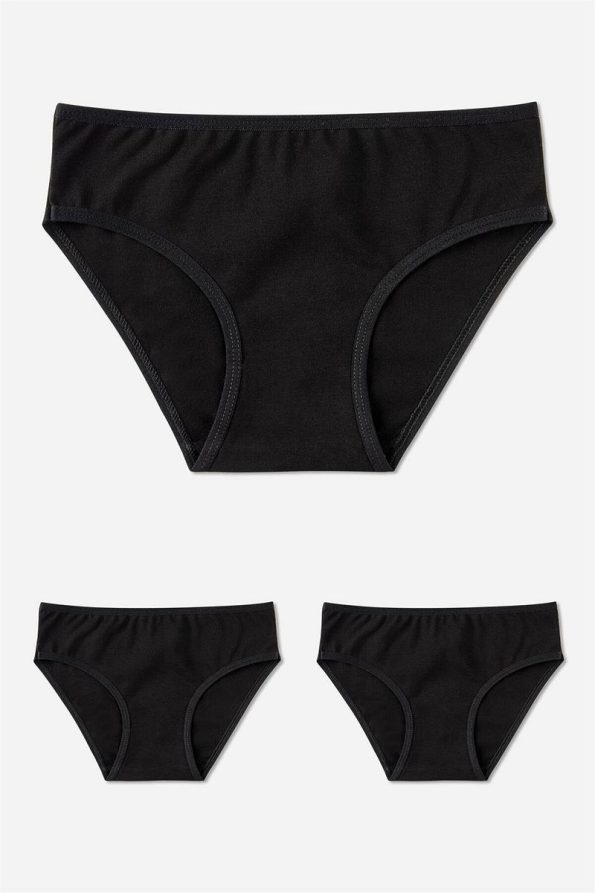 BAYKAR Girls Cotton Bikini Cut Basic Briefs 3-Pack Black