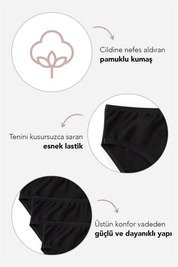 BAYKAR Girls Cotton Bikini Cut Basic Briefs 3-Pack Black