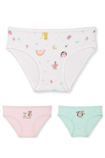 Baykar Girls' Cotton Colorful Printed Bikini Briefs 3-Pack