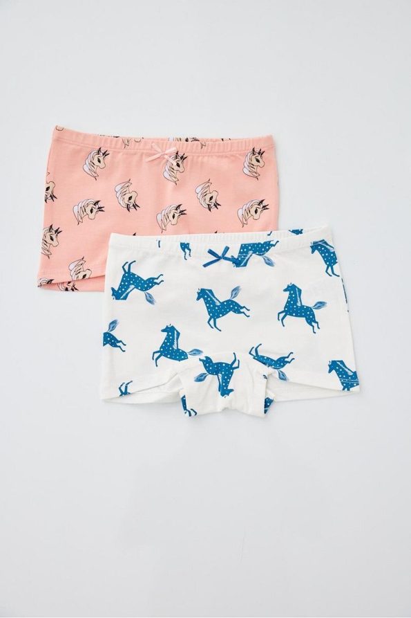 Katia & Bony 2-Pack Unicorn Girls' Boxer Briefs Cream/Pink