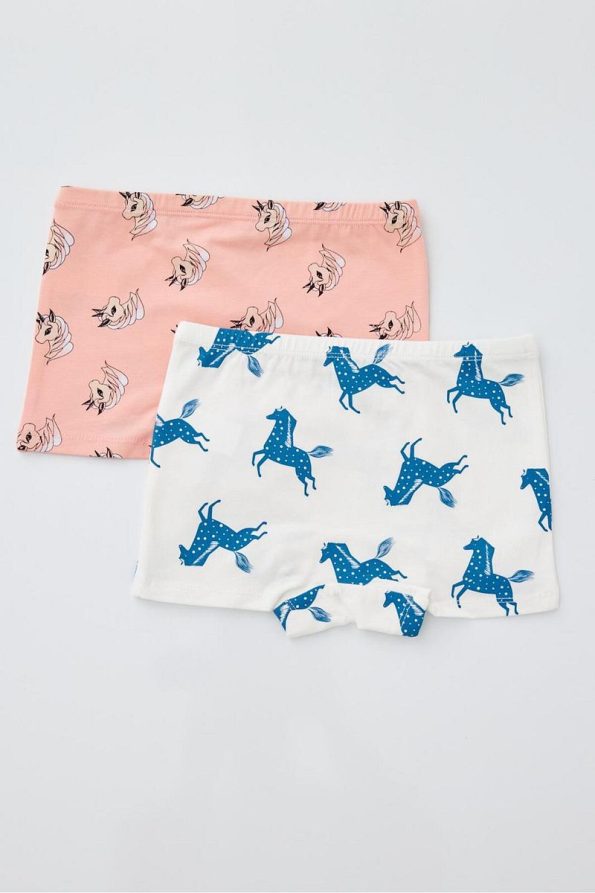 Katia & Bony 2-Pack Unicorn Girls' Boxer Briefs Cream/Pink