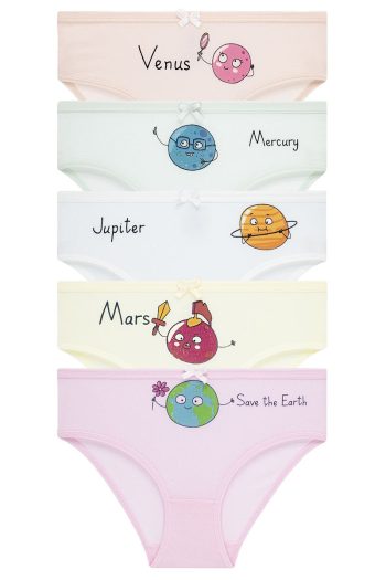 biyokids Girls' 5-Pack Colorful Briefs - Cute Planets
