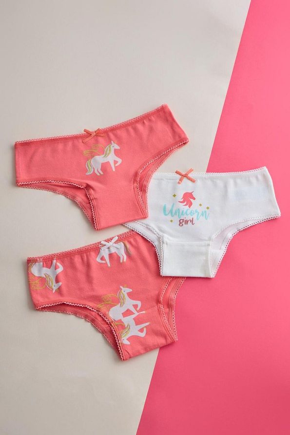 Katia & Bony Girls' Unicorn Briefs 3-Pack Cream/Pink