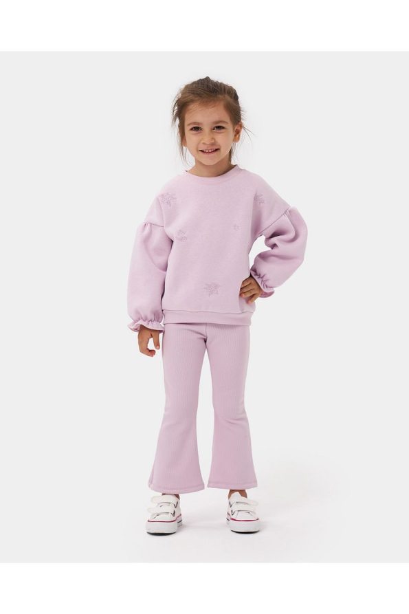 Minipodyum Girls' Floral Embroidered Flared Leggings Set