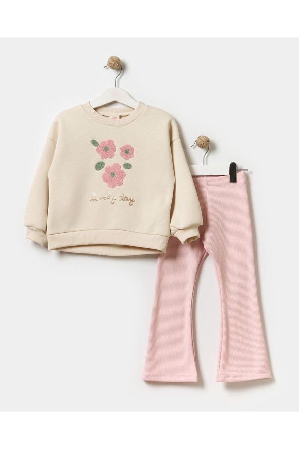 Minipodyum Girls' Embroidered Flared Leggings Set
