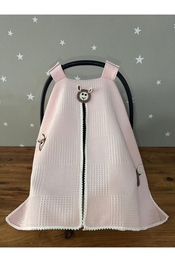 Organic Lamb Design Stroller Cover in Salmon Waffle Fabric