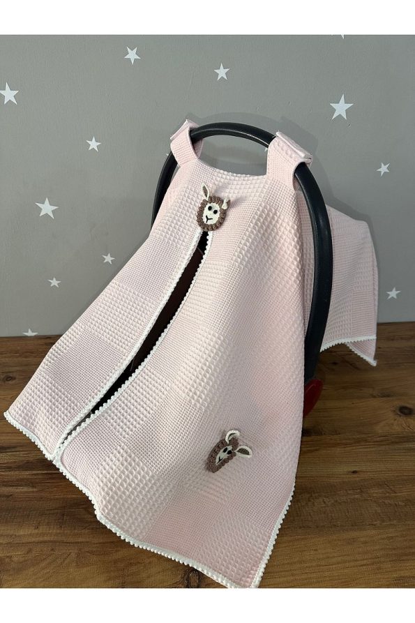Organic Lamb Design Stroller Cover in Salmon Waffle Fabric