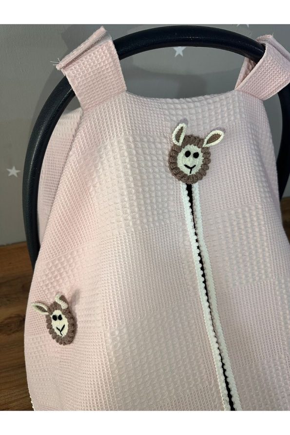 Organic Lamb Design Stroller Cover in Salmon Waffle Fabric