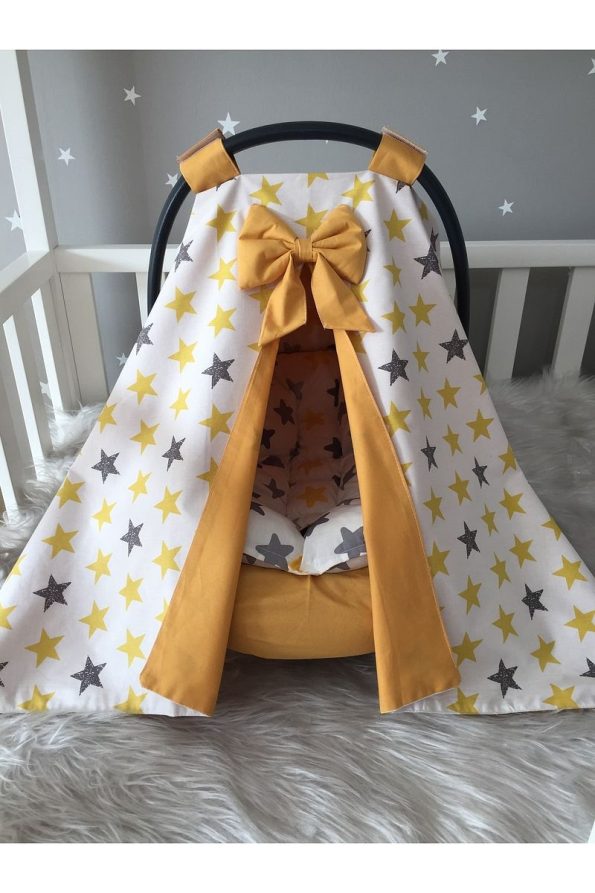 Jaju Baby Yellow Star Pattern Stroller Cover Sheet and Cushion Set