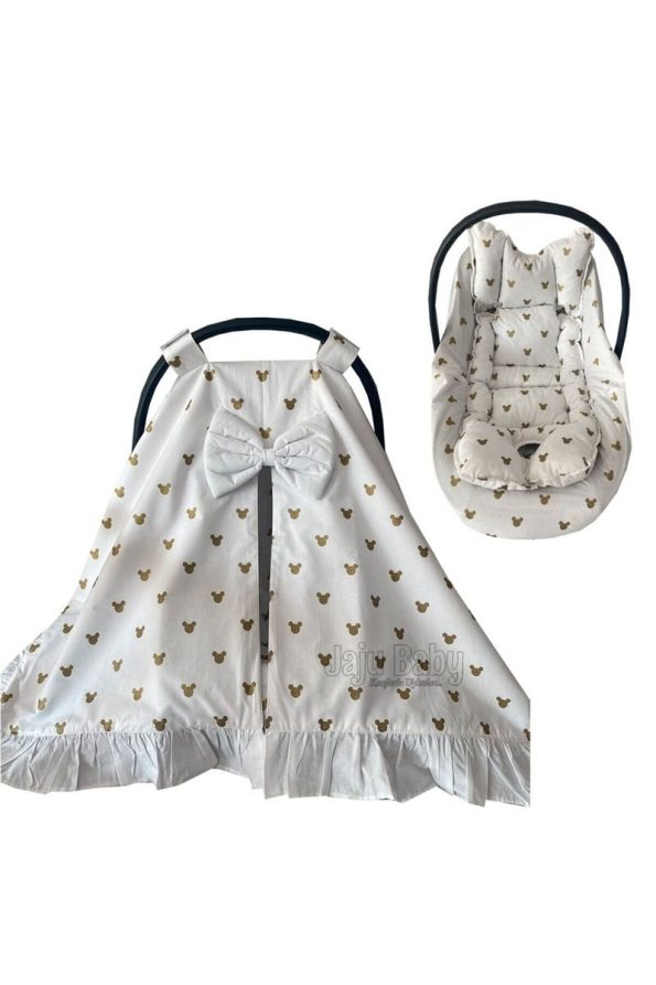Gold Poplin Fabric Stroller Cover Sheet and Cushion Set