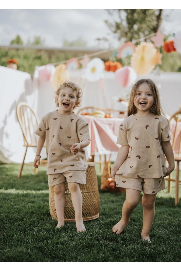Kirazkids Croissant Pattern 100% Cotton Summer Set for Kids