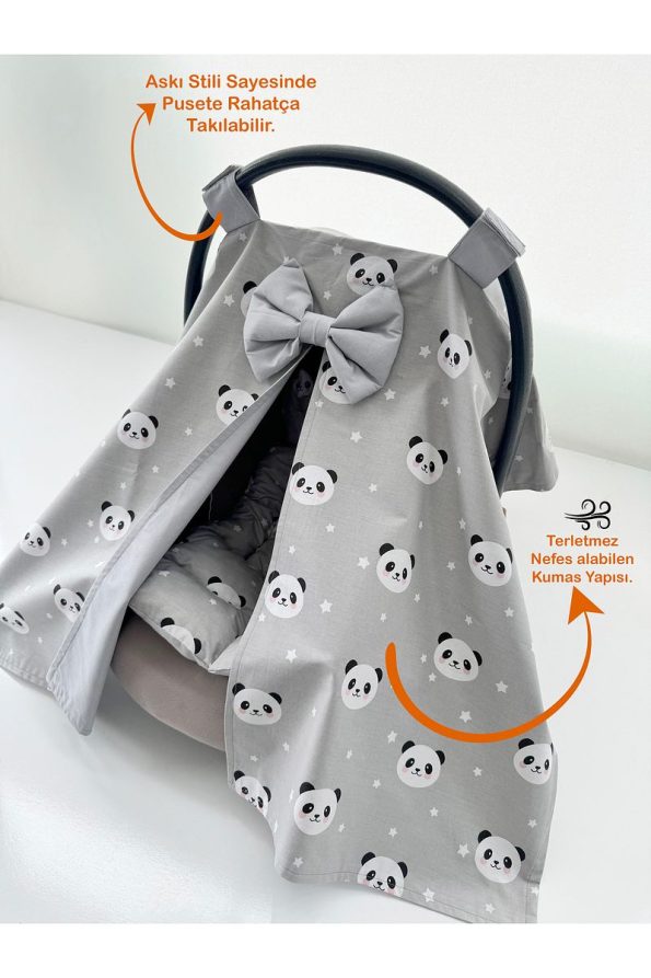 Gray Panda Design Stroller Cover and Cushion Set