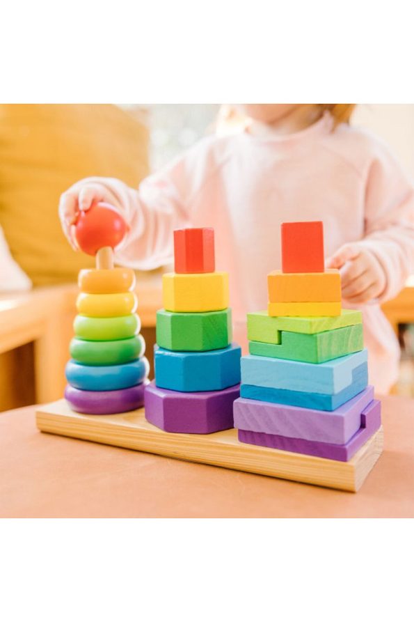 Melissa & Doug Wooden Geometric Stacking Towers