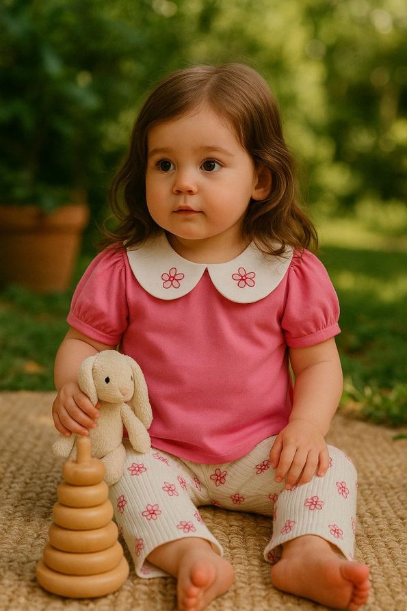 Baume Clothes Flower Collar Detail Pink Baby Girl Set