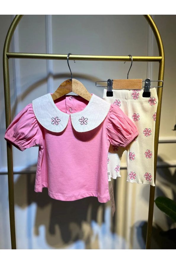 Baume Clothes Flower Collar Detail Pink Baby Girl Set