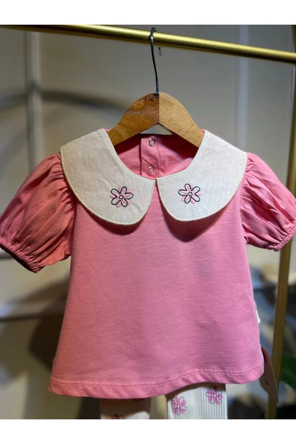 Baume Clothes Flower Collar Detail Pink Baby Girl Set