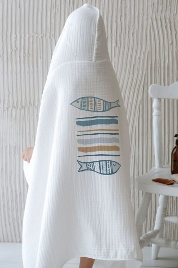 Tuğba Swan 4-Layer Muslin Hooded Towel - Pure Baby Series - Fish