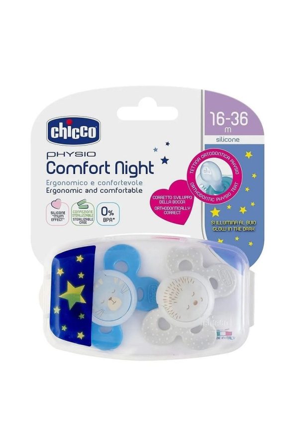 Chicco Physio Comfort Silicone Night Pacifier 16-36 Months 2-Pack