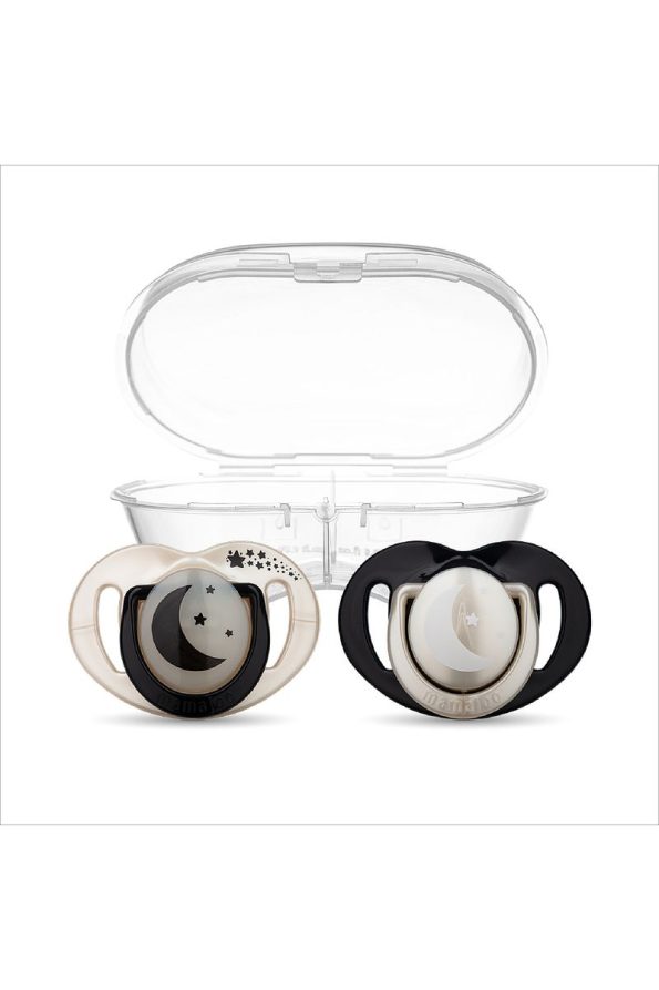 Orthodontic Pacifier Set, Pearl & Black, 0 Months, Storage & Sterilization Box