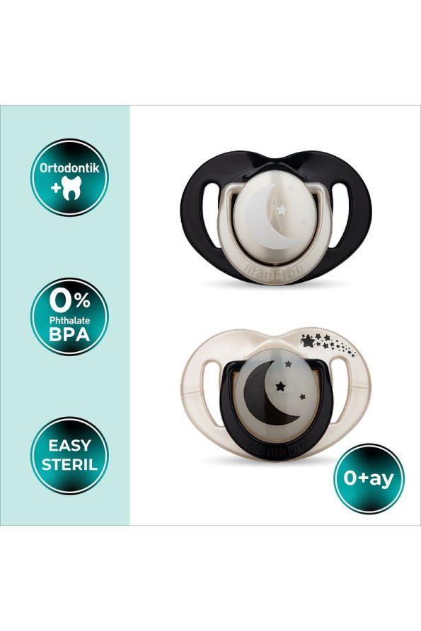 Orthodontic Pacifier Set, Pearl & Black, 0 Months, Storage & Sterilization Box