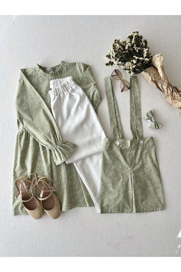 Little One Boutique Green Poplin Tunic and Boys' Dungaree-Bow Tie Set