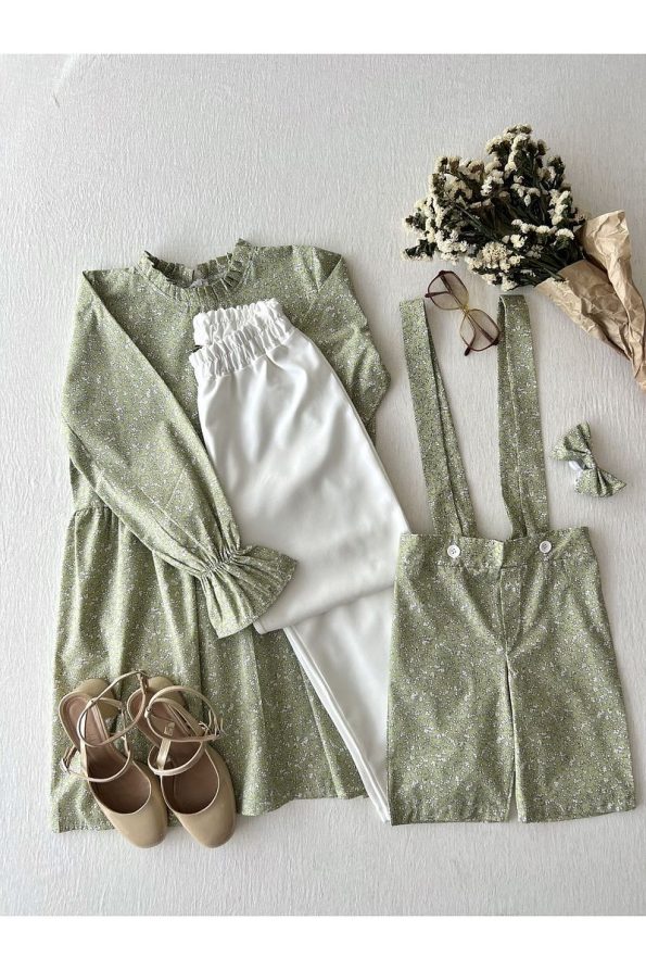 Little One Boutique Green Poplin Tunic and Boys' Dungaree-Bow Tie Set