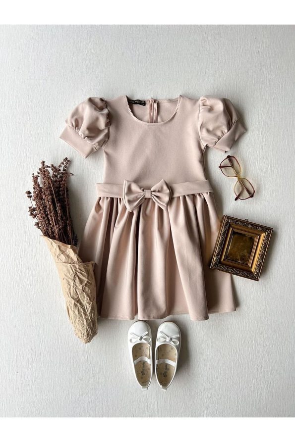 Beige Watermelon Sleeve Midi Dress for Moms and Daughters