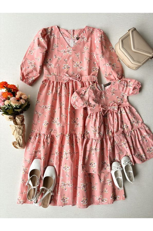 Kucugum Boutique Salmon Spring Branch Mother-Daughter Dress