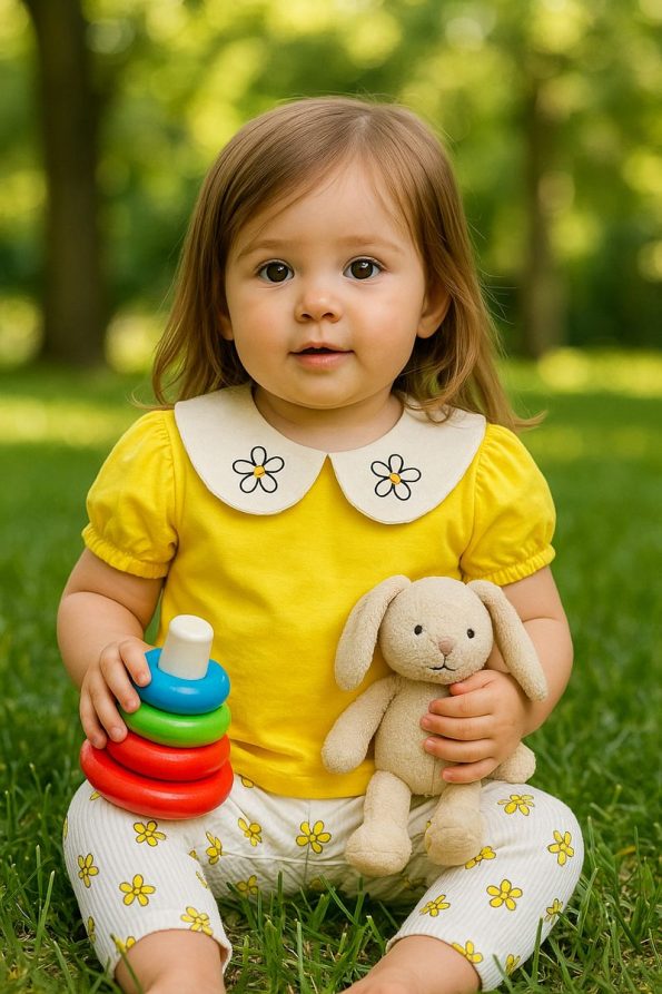 Baume Clothes Floral Collar Yellow Two-Piece Set for Baby Girls