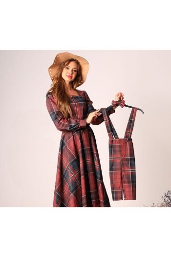 Kucugum Boutique Vintage Brown Flared Dress for Mother and Son