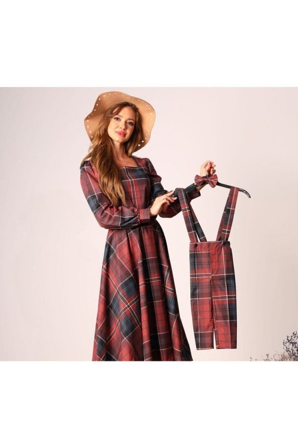 Kucugum Boutique Vintage Brown Flared Dress for Mother and Son