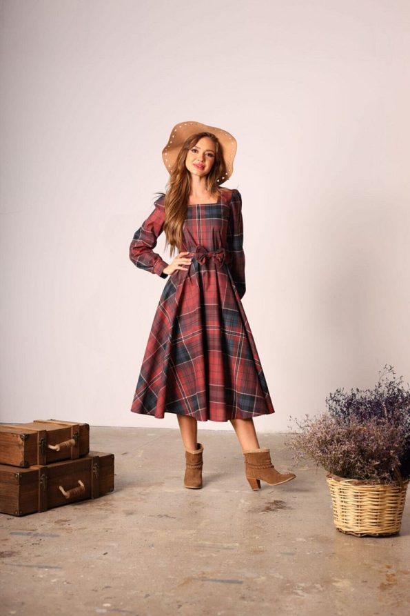 Kucugum Boutique Vintage Brown Flared Dress for Mother and Son