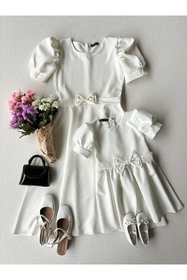 Little One Boutique White Watermelon Sleeve Midi Dress for Moms and Daughters
