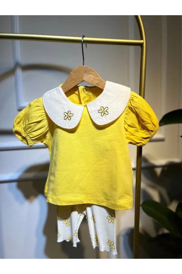 Baume Clothes Floral Collar Yellow Two-Piece Set for Baby Girls